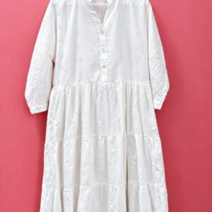 White Cotton Eyelet Embroidered Tiered Dress